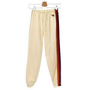 Aviator‎ Nation 5 Stripe Rainbow Jogger Sweatpants Cream XS Made in USA